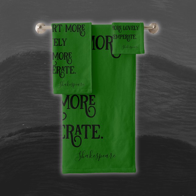 Black on Green Shakespeare Shall I Compare.. |  Bath Towel Set (Creator Uploaded)