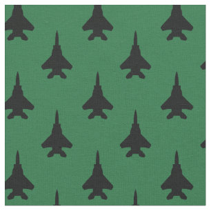 Black on Green Strike Eagle Fighter Jet Pattern Fabric
