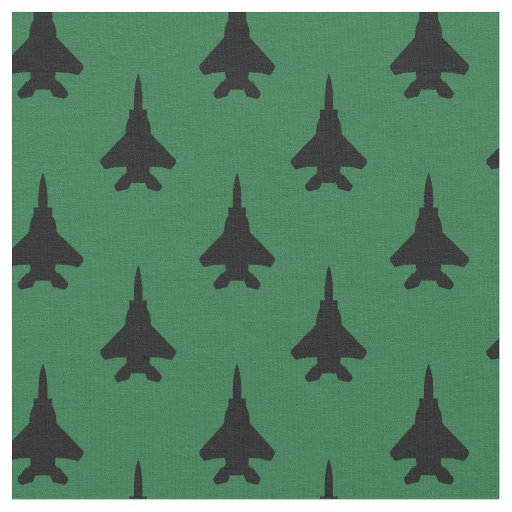 Black on Green Strike Eagle Fighter Jet Pattern Fabric