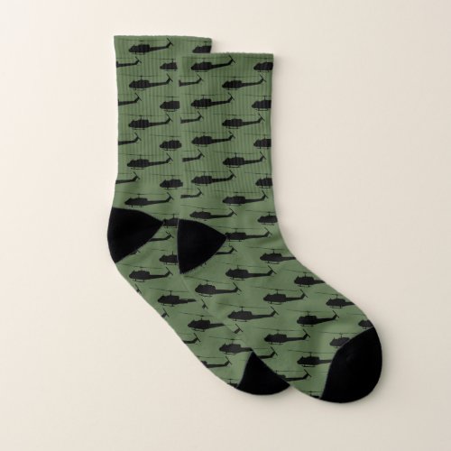 Black on Green UH_1 Huey Patterned Socks