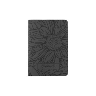 Black on Grey Chrysanthemums with Name Passport Holder