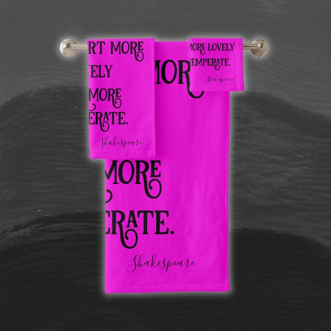 Black on Hot Pink Shakespeare Shall I Compare.. |  Bath Towel Set (Creator Uploaded)