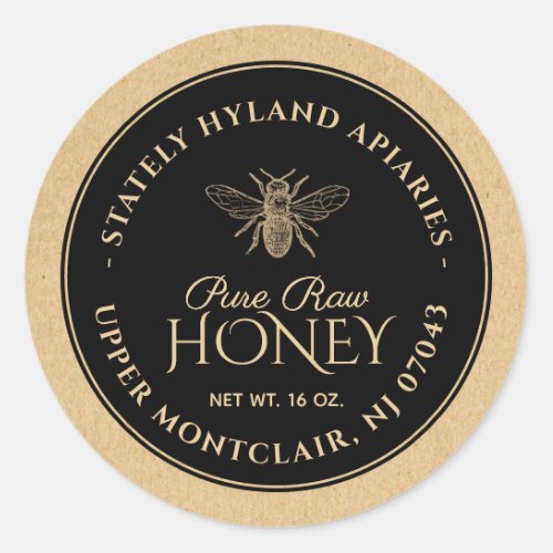 Black on Kraft Honey Label Vintage Bee
