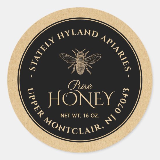 Black on Kraft Honey Label (Vintage Bee)