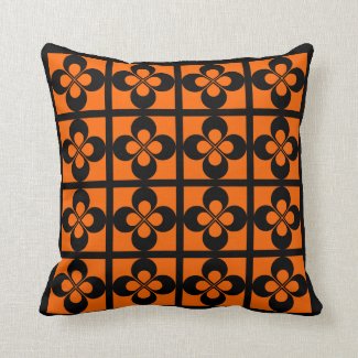 Black on Orange Geometric Floral Throw Pillow