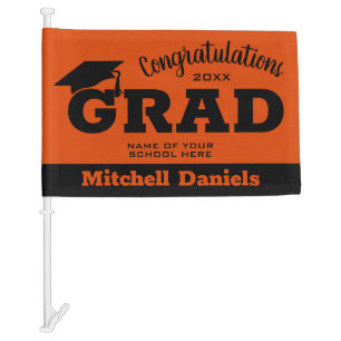 Black on Orange Graduation Car Flag