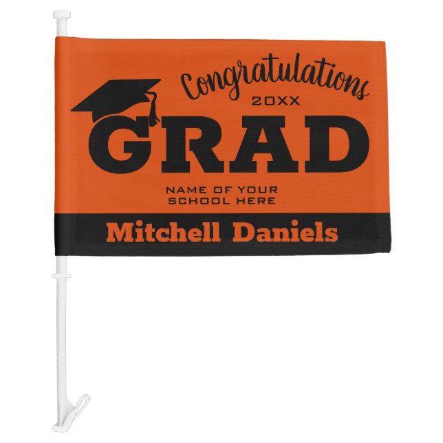 Black on Orange Graduation Car Flag (Front)