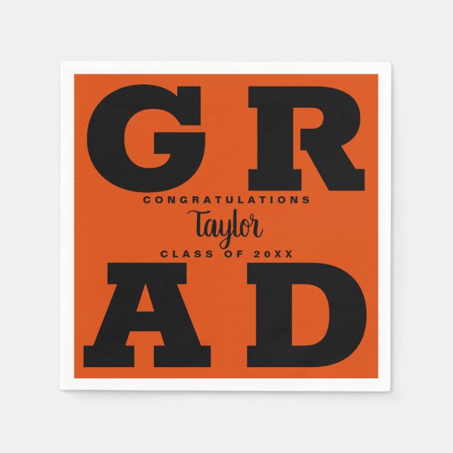 Black on Orange Graduation Party Napkins (Front)