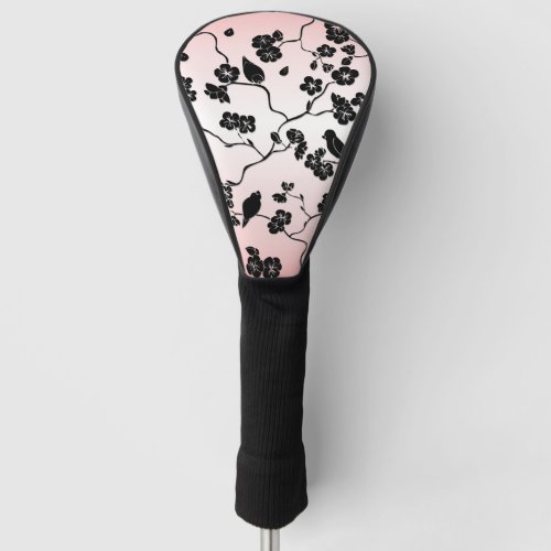 Black on Pink Pattern Birds and Cherry Blossoms  Golf Head Cover