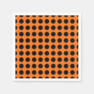 Black on Pumpkin Large Horizontal Polka Dots Paper Napkins