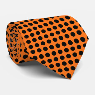 Black on Pumpkin Large Size Horizontal Polka Dots Neck Tie