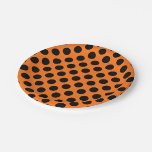 Black on Pumpkin Large Size Polka Dots Paper Plates