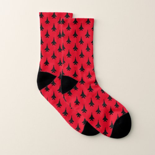 Black on Red F_15 Fighter Aircraft Socks