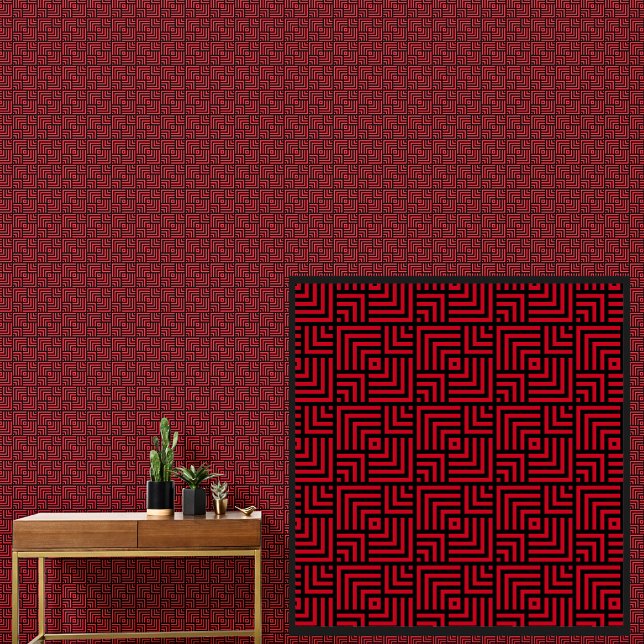 Black on Red Geometric Overlapping Squares  Wallpaper (Creator Uploaded)