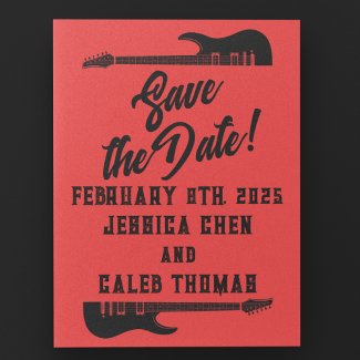 Black on Red Heavy Metal Wedding Save-the-Date