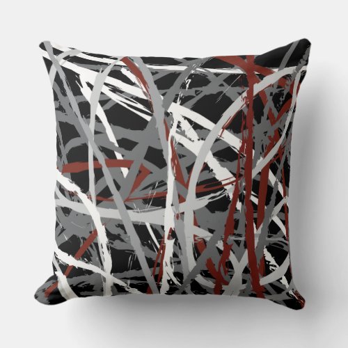 BLACK ON RED LINES DESIGN Retro Throw Pillow