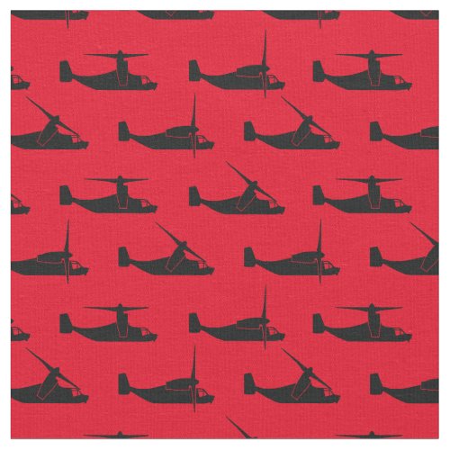 Black on Red V_22 Osprey Side View Pattern Fabric