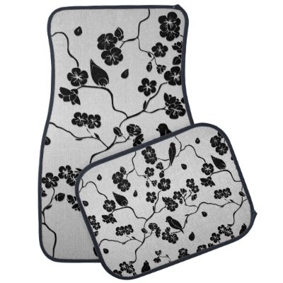 Black on Silver Pattern Birds and Cherry Blossoms