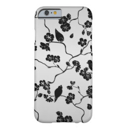 Black on Silver Pattern Birds and Cherry Blossoms Barely There iPhone 6 Case