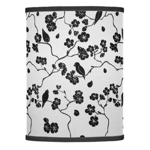 Black on Silver Pattern Birds and Cherry Blossoms Lamp Shade