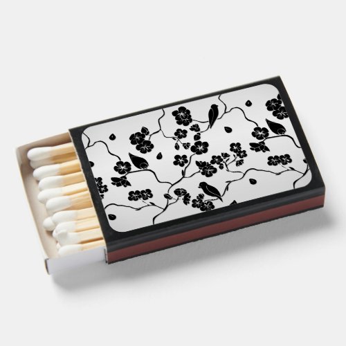 Black on Silver Pattern Birds and Cherry Blossoms Matchboxes