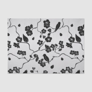 Black on Silver Pattern Birds and Cherry Blossoms  Tissue Paper
