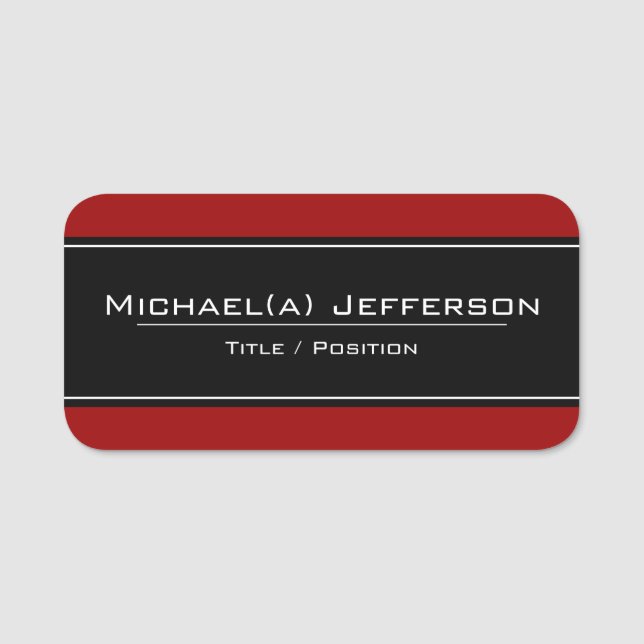 Black on Stylish Dark Red Modern Classy Tag (Front)