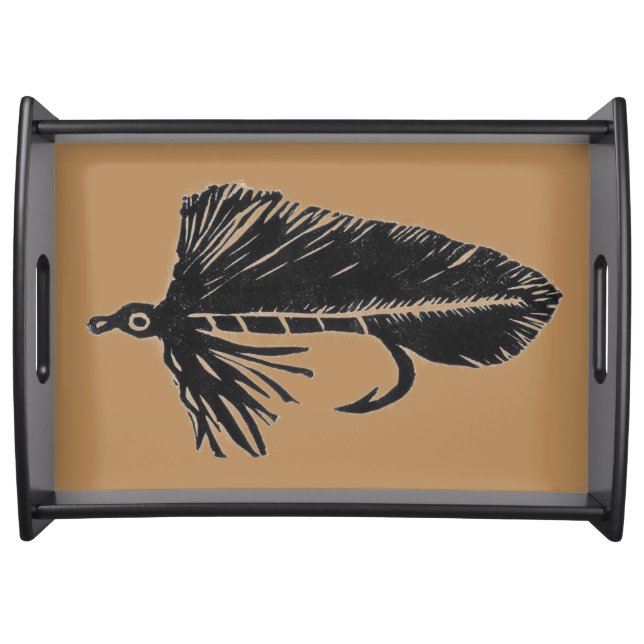 "Black on Tan Matuka" Trout Fly Serving Tray (Front)