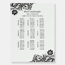 Black on White 9 Table Seating Chart Foam Boards