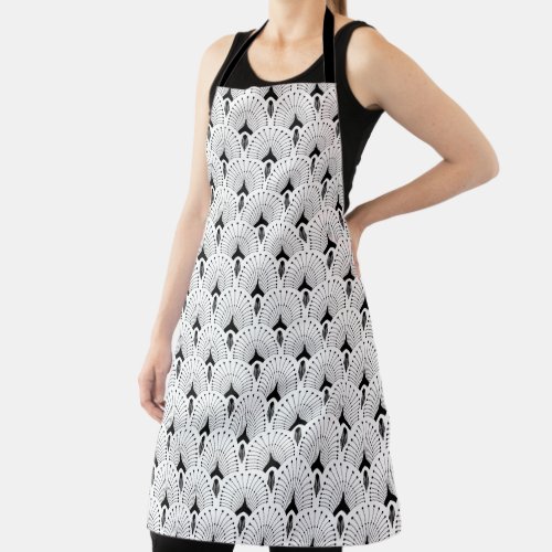 Black on white art_deco geometric pattern apron