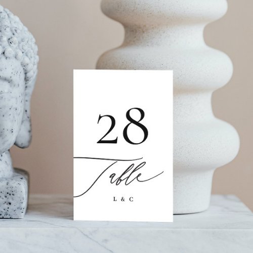Black on White Calligraphy Modern Wedding Table Number