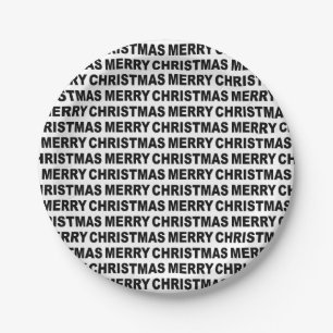 Black on White Christmas Typography Paper Plate