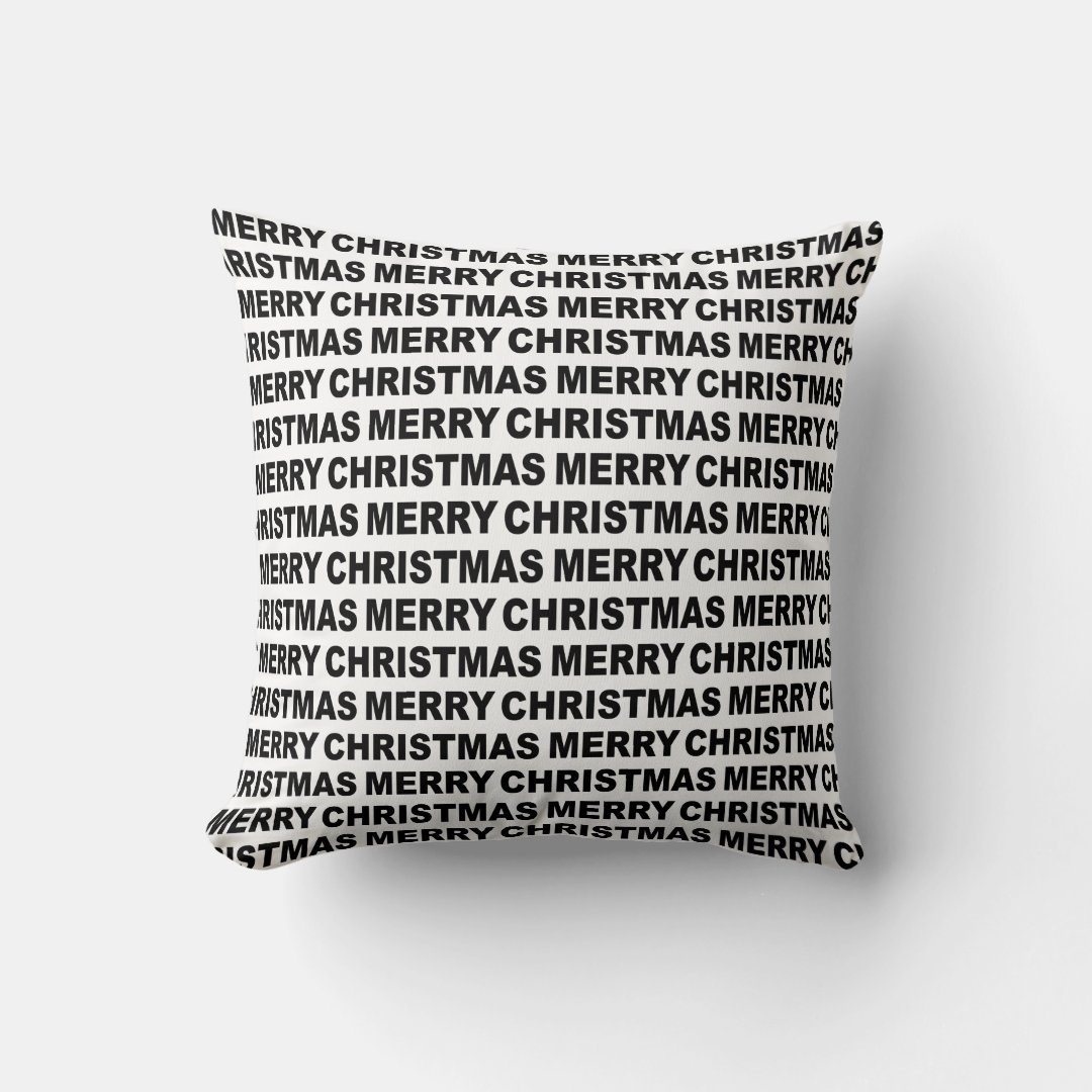 Black and White Christmas Typography Throw Pillow