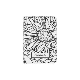  Black on White Chrysanthemums with Name Passport Holder