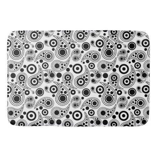 Black on White circle  dots paisley style pattern Bath Mat