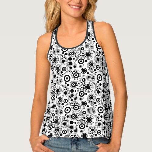 Black on White circles paisley style pattern Tank Top