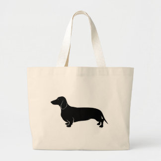 Black on White Dachsund Large Tote Bag
