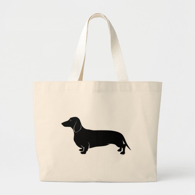 Black on White Dachsund Large Tote Bag (Front)