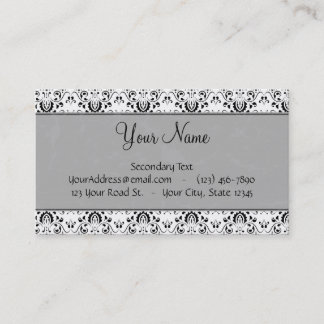Black on White Damask and Stripes with Monogram Business Card