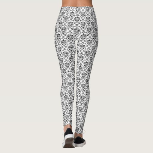 Black on White Damask Leggings Zazzle