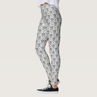Black on White Damask Leggings