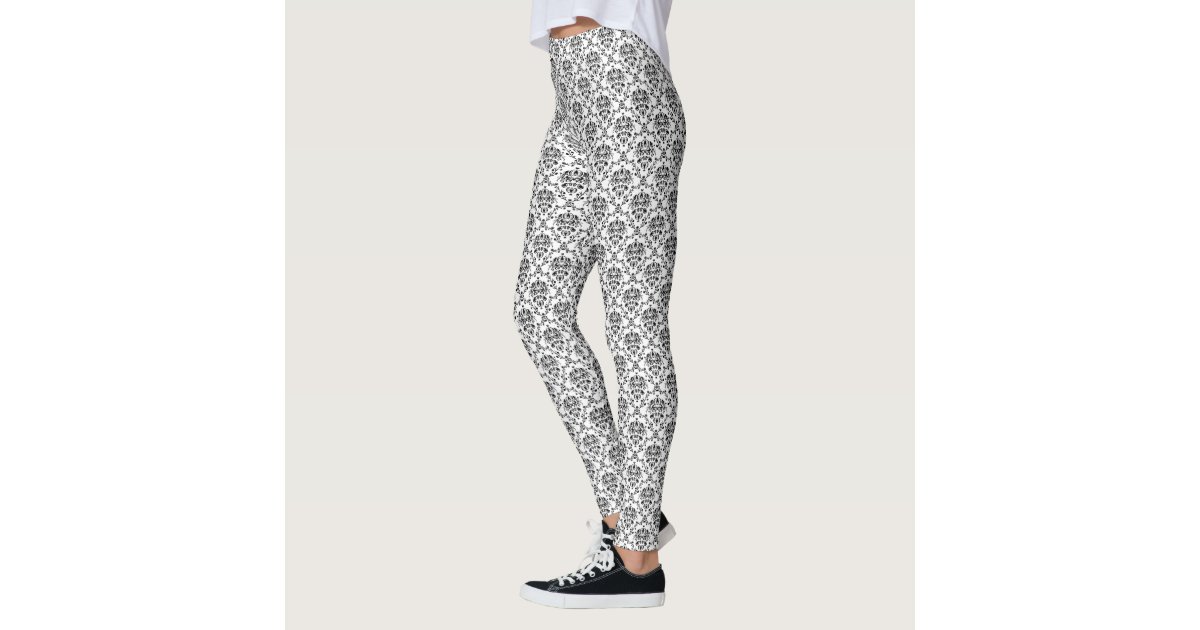 Black on White Damask Leggings Zazzle