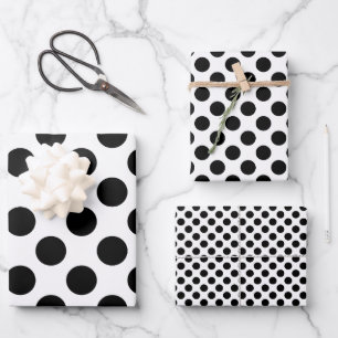 Black on White Different Sizes Polka Dots Wrapping Paper Sheets