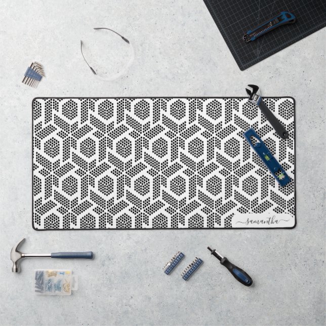 Black on white dots geometric pattern desk mat (Workstation)