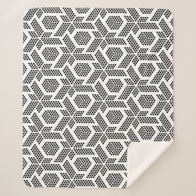 Black on white dots geometric pattern sherpa blanket (Front)