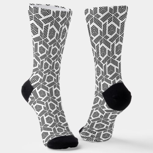 Black on white dots geometric pattern socks