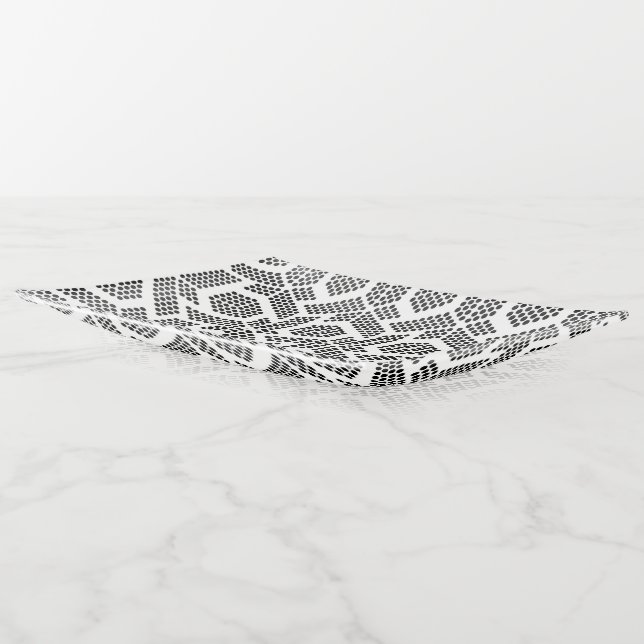 Black on white dots modern geometric pattern trinket tray (Angled)