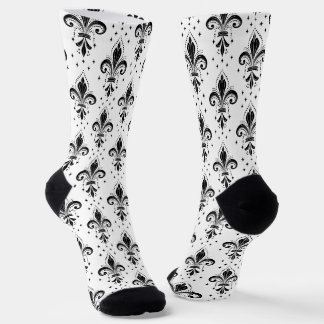 Black on white fleur-de-lis seamless pattern socks