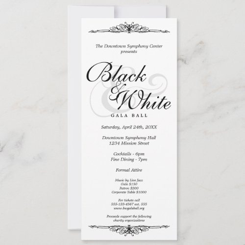 Black on white gala ball dance corporate long invitation