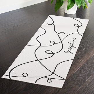 Black On White Geometric Loops Pattern And Name Yoga Mat